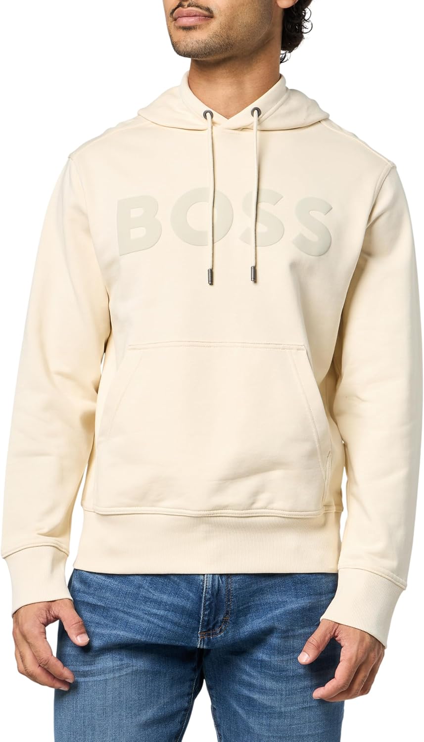 

BOSS мужская толстовка с капюшоном из хлопка с большим логотипом, Seed Pearl