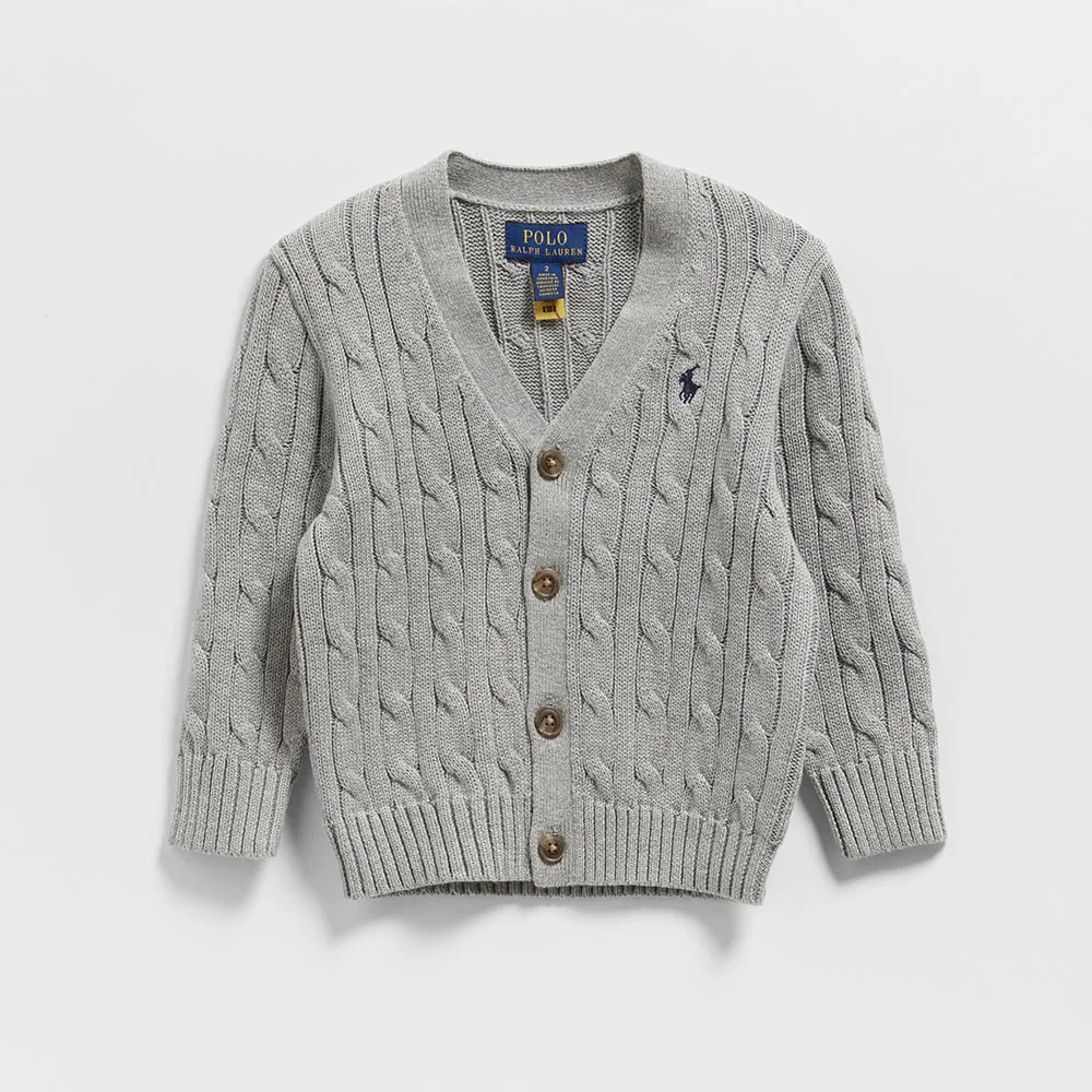 Детский серый хлопковый кардиган с V-образным вырезом от Polo Ralph Lauren Children