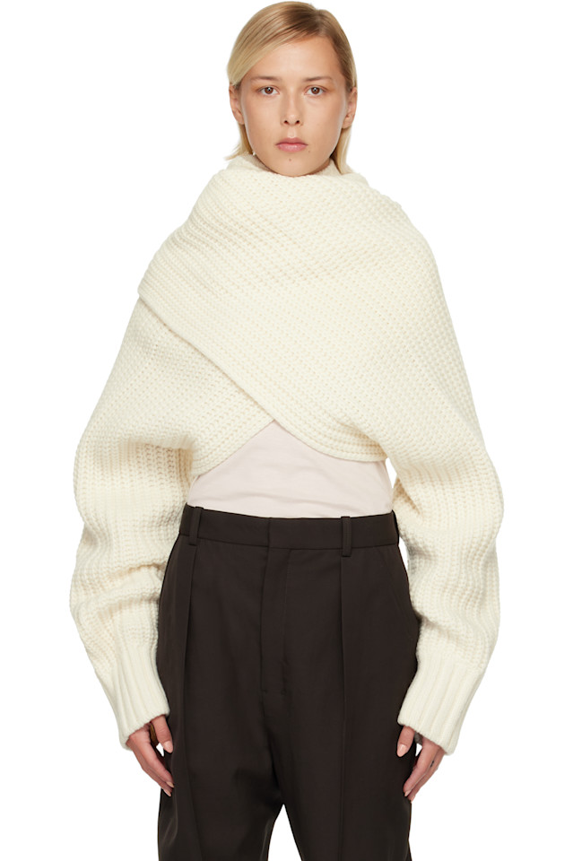 

Sacai Вязаный шерстяной пуловер-водолазка цвета слоновой кости