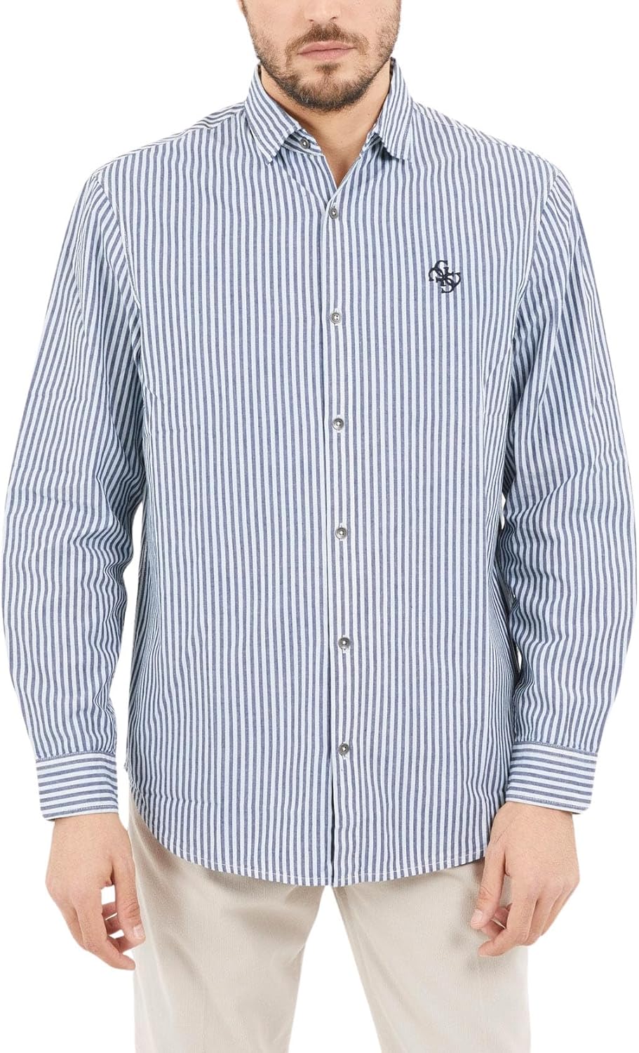 

GUESS Мужская рубашка с длинным рукавом Collins Indigo, Small Indigo Stripe