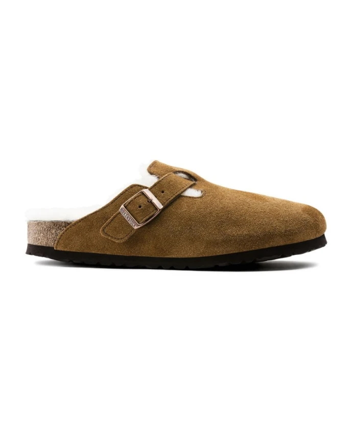 Мюли Birkenstock Boston Shearling Suede Leather узкие, коричневый — фото 2
