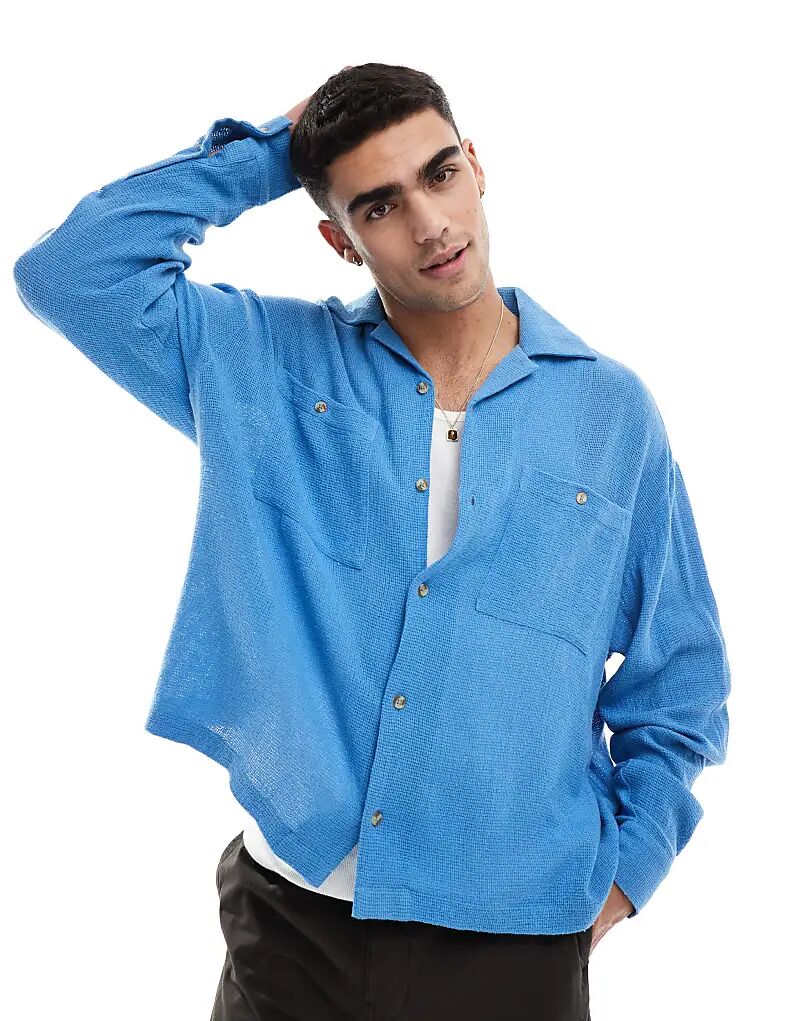 

Свободная фактурная рубашка свободного кроя синего цвета ASOS DESIGN
