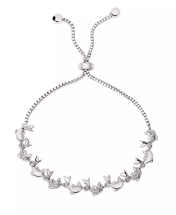 

Регулируемый браслет-боло с бриллиантами в виде дельфина из посеребренной латуни Macy'S, silver