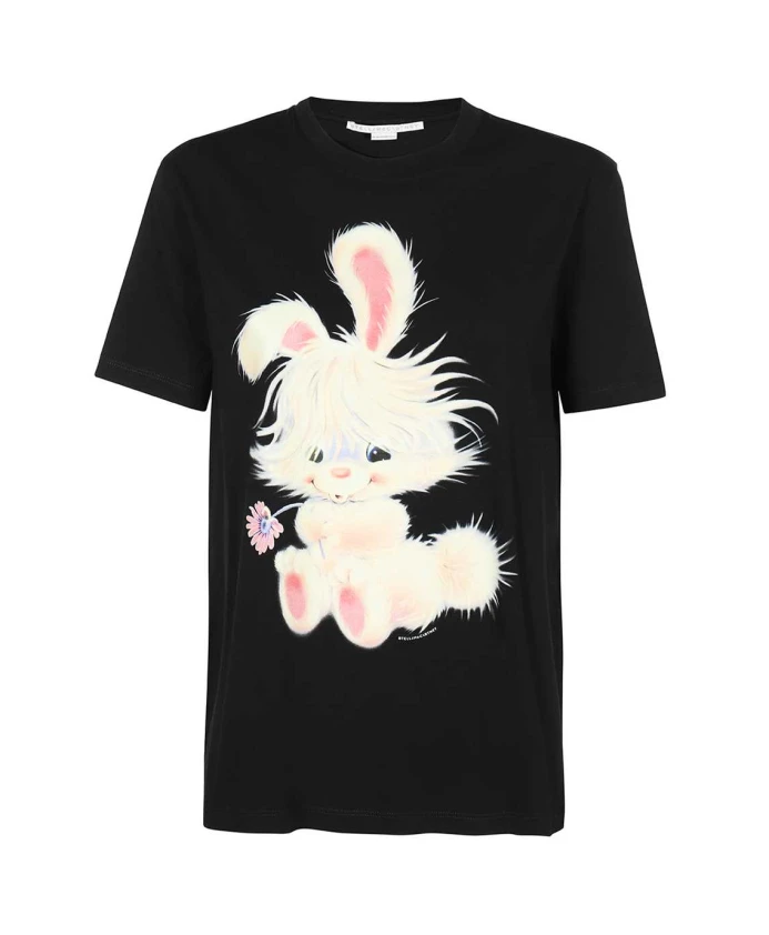 

Хлопковая футболка с длинным принтом Stella Mccartney, черный