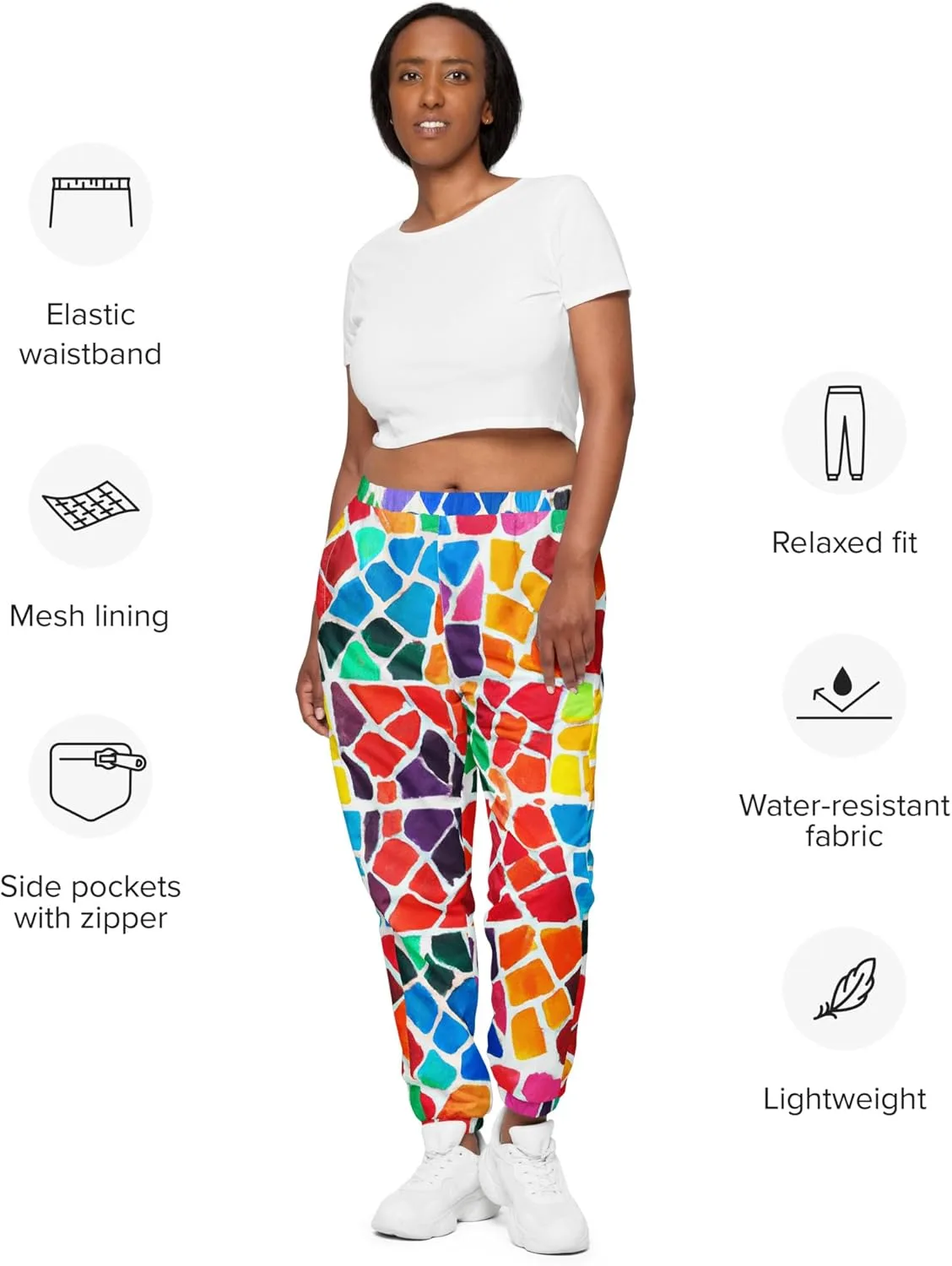 Спортивные брюки унисекс для женщин, мужчин и женщин с радужным мозаичным принтом Generic, белый — фото 3