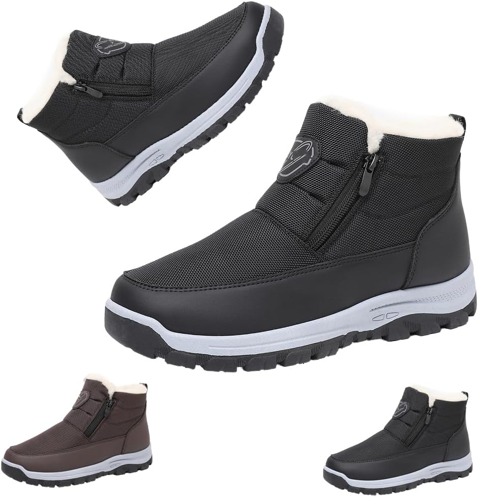 

Мужские зимние ботинки для снега, водонепроницаемые - теплые зимние ботинки с меховой подкладкой, утепленные, противоскользящие, износостойкие мужские снежные ботинки для зимнего отдыха на улице Generic, черный