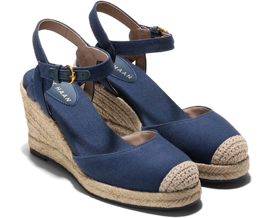 

Туфли Cole Haan Cloudfeel Espadrille Wedge 80 mm II, цвет Navy Blazer Linen/Natural Jute