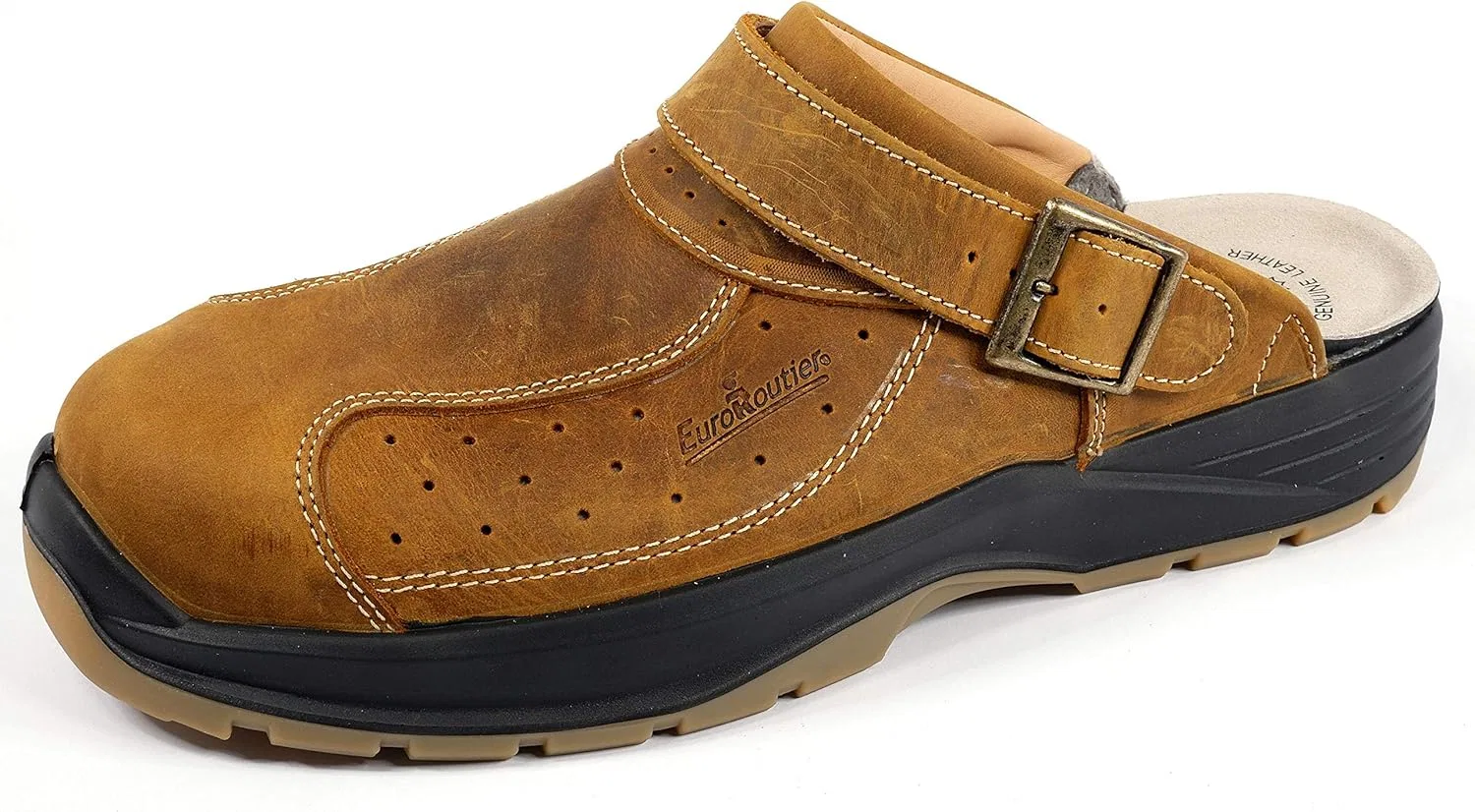 Кожаные сабо EuroRoutier Premium Leather Tucson Brown, сертифицированы по стандартам SB+A+E+FO+SRC, защитные сабо