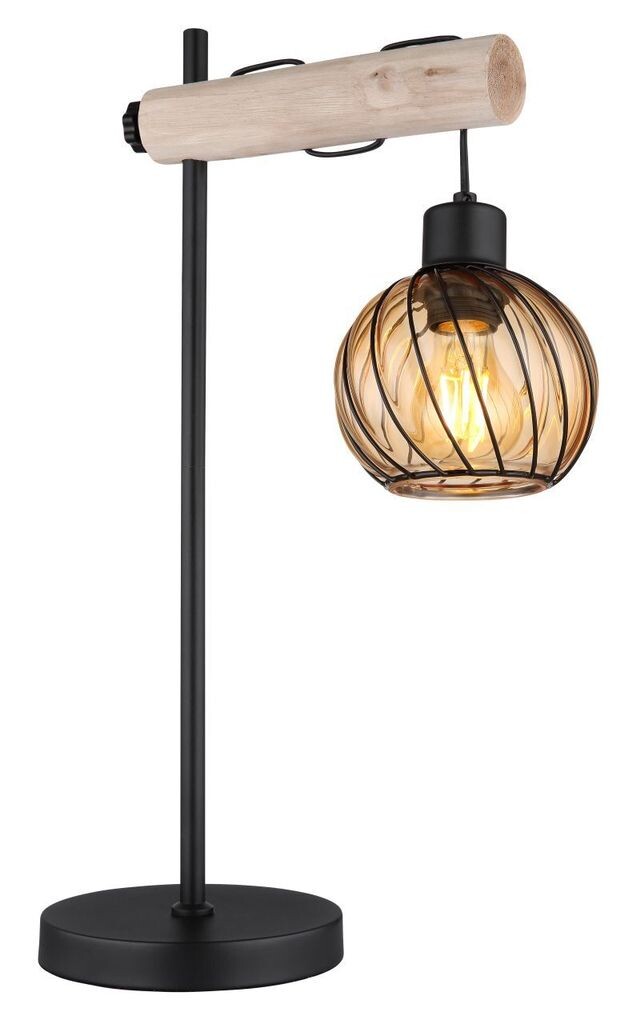 

[T] Настольная лампа Globo Lighting металл черный матовый, цвет натурального дерева, стекло янтарное, металлические стержни черные матовые, кабель ПВХ черный, кулисный переключатель на кабеле, регулируется по высоте, ДхШхВ: 330x180x550 мм, длина...