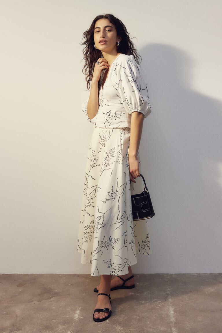 

Юбка-Солнце из смесовой льняной ткани H&M, белый