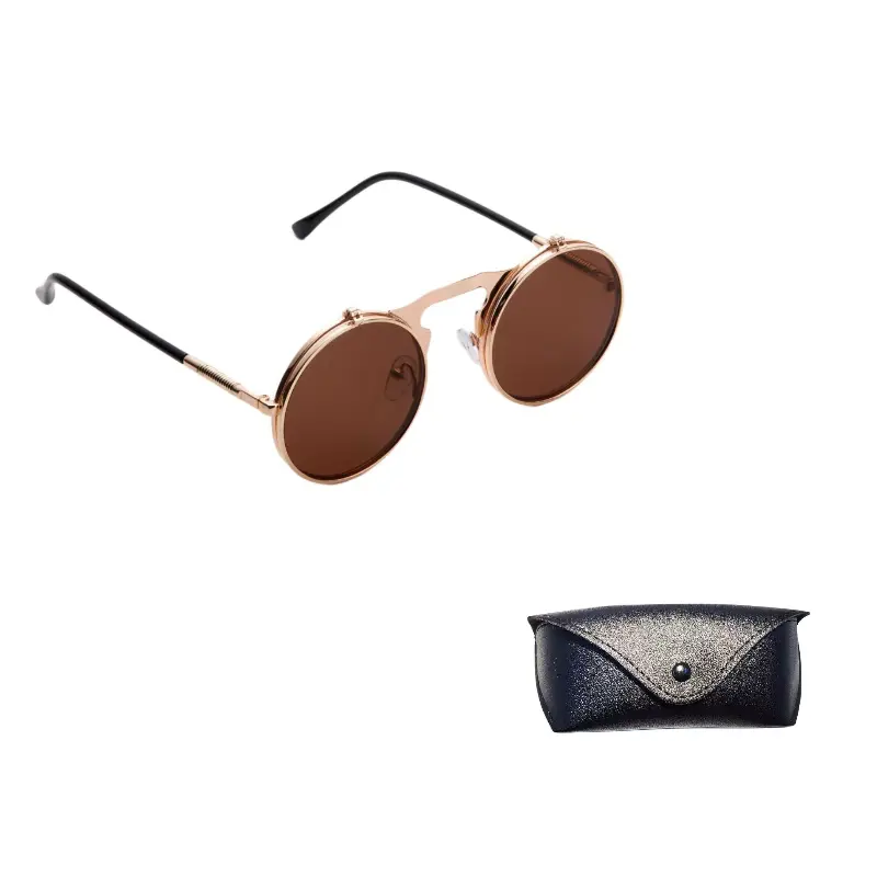 

JEANSWEST Круглые солнцезащитные очки унисекс, Gold Frame with Tea Brown Lens
