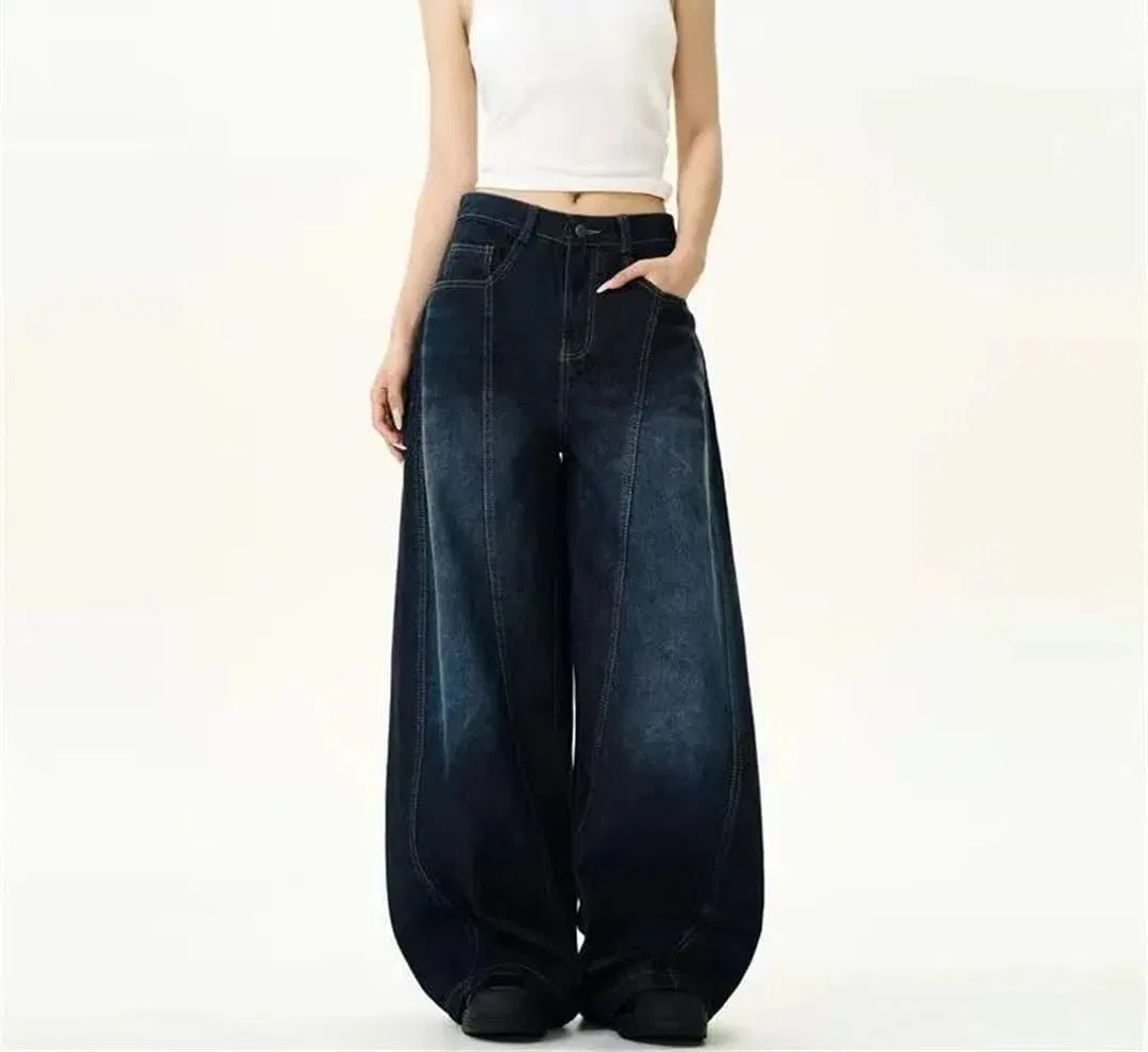 Джинсы свободные, Women's High Waisted Retro Jeans Loose Fit Winter Thick Wide Leg Trousers, 37 — фото 2