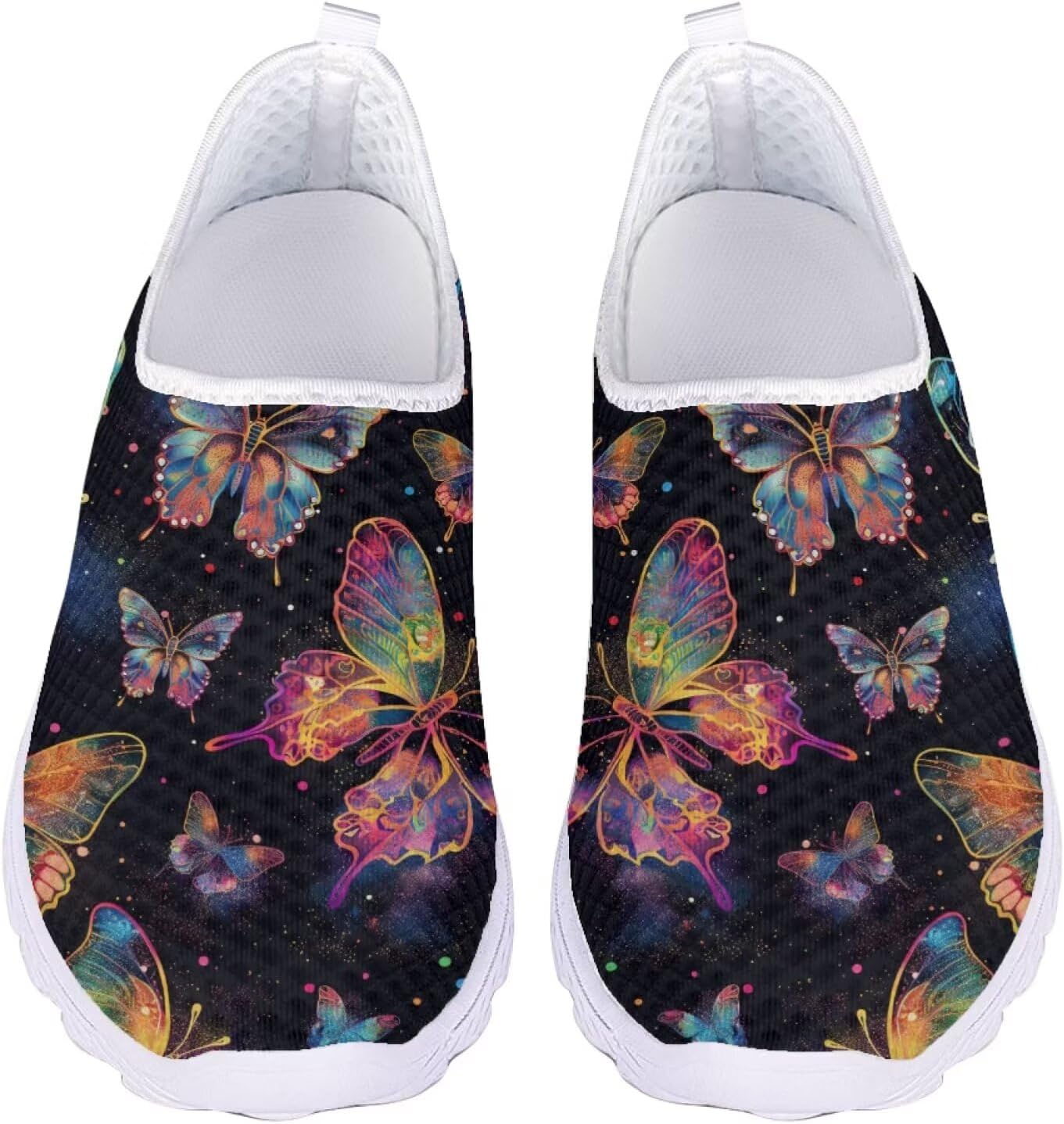 

Кроссовки Jeiento Slip On для женщин и мужчин с широким носком, легкие спортивные кроссовки из сетки, женские мягкие слипоны, Rainbow Butterfly