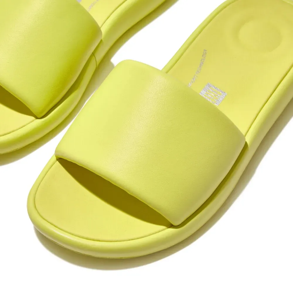 Мюли Fitflop "IQUSHION D-LUXE PADDED LEATHER SLIDES", летняя обувь, тапочки с широкой повязкой, желтый — фото 2