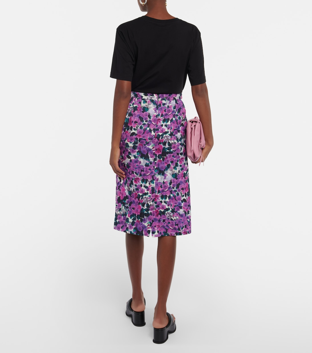 Юбка миди с цветочным принтом и крокодиловым эффектом Dries Van Noten, Violet — фото 3