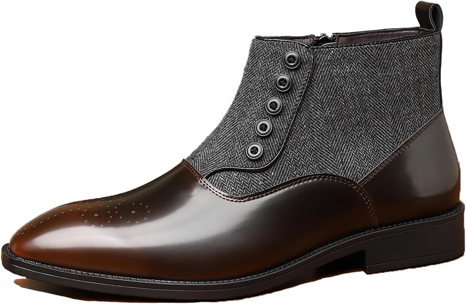

Мужские лакированные ботинки челси на толстом каблуке с лоскутным дизайном, застежкой-молнией, декором в виде заостренных пуговиц, нескользящим блочным каблуком, короткие деловые ботинки для вечерних вечеринок, свадеб и торжеств Bedgmdeg, коричн...