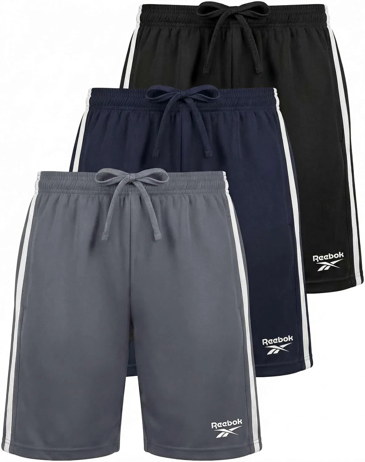 Спортивные шорты Dry Fit, Reebok, набор из 3 штук, Solid Black, Solid Navy Blazer, Solid Quiet Shade