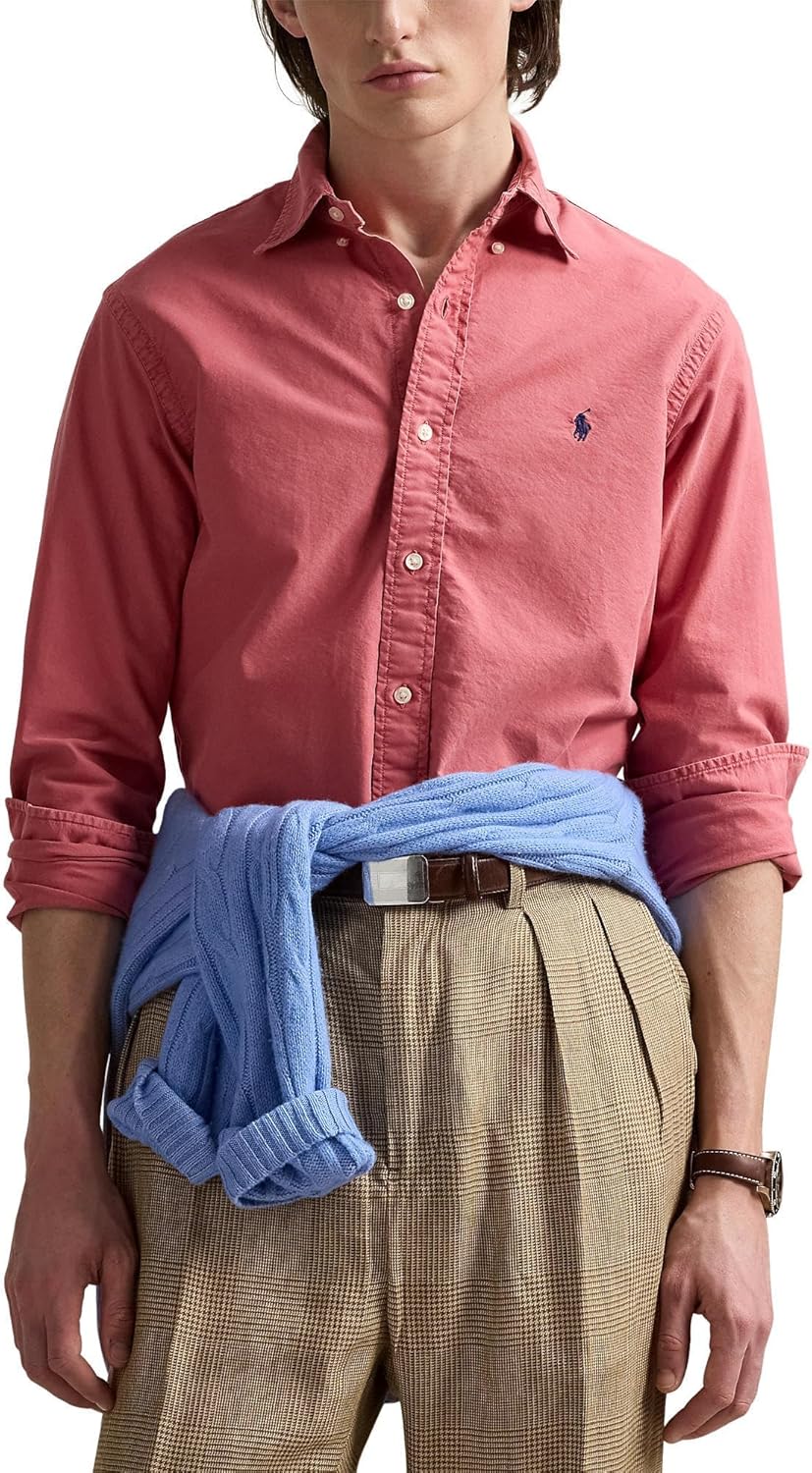 

POLO RALPH LAUREN Мужская классическая рубашка Oxford с окраской в готовом виде, Adirondack Berry