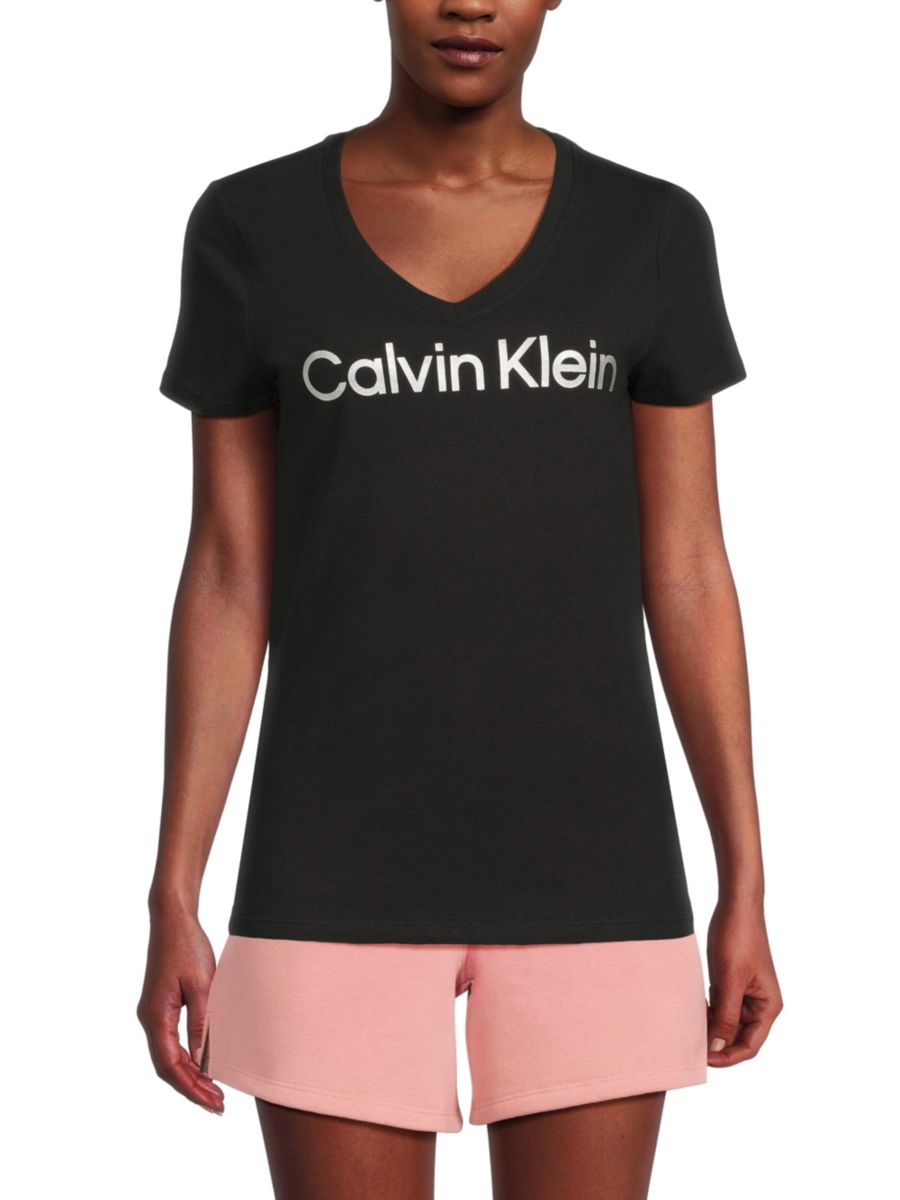

Футболка из эластичного хлопка с логотипом Calvin Klein, цвет Black Silver