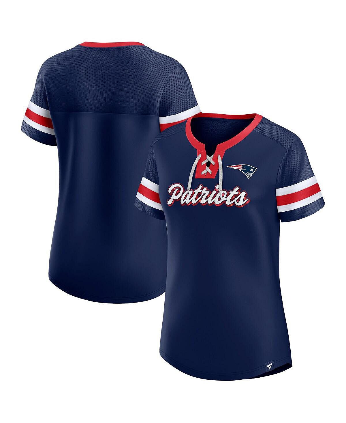 

Женская фирменная темно-синяя футболка New England Patriots размера плюс Original State на шнуровке Fanatics, темно-синий