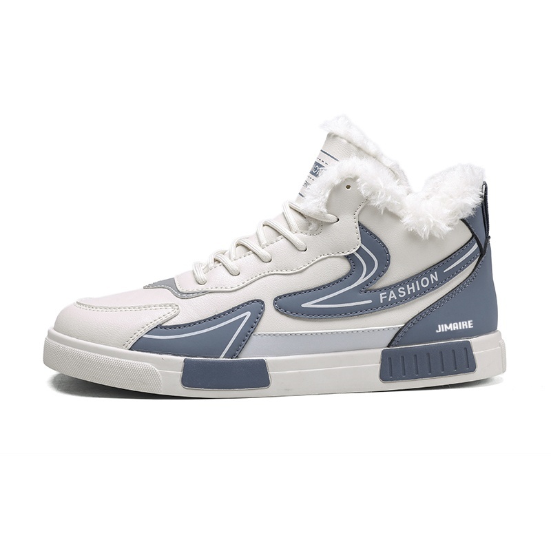 

Теплые нескользящие мужские кроссовки средней высоты King Jinmai, Beige Blue-Thickened And Fleece-Lined