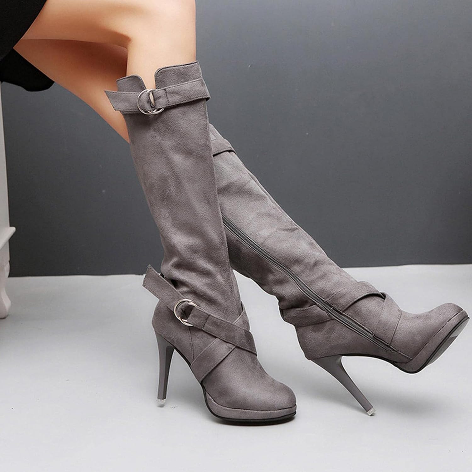Женские ботильоны на высоком каблуке Hbeylia Stiletto, модные женские ботинки с мягкой сборкой, серый — фото 2