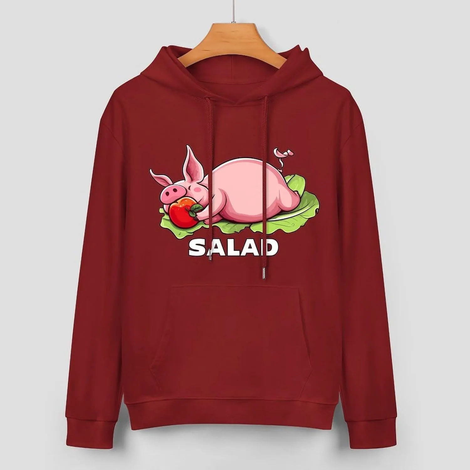 Толстовка Funny Salad с капюшоном для мужчин, хлопковый пуловер с карманом Generic, темно-багровый — фото 3
