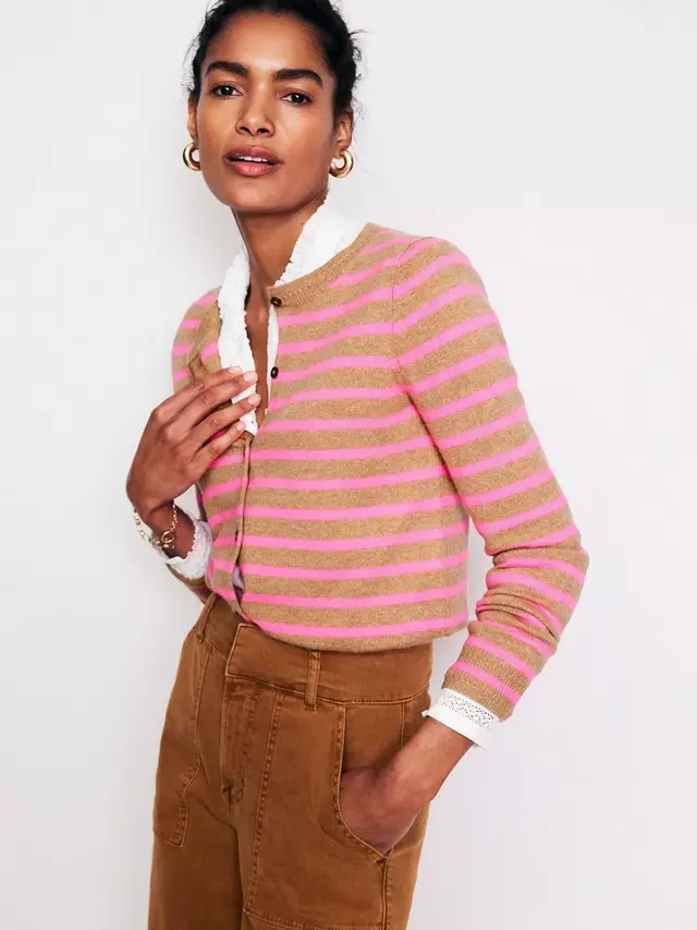 

Кардиган Boden Eva Stripe Cashmere, цвет melange/fluro pink