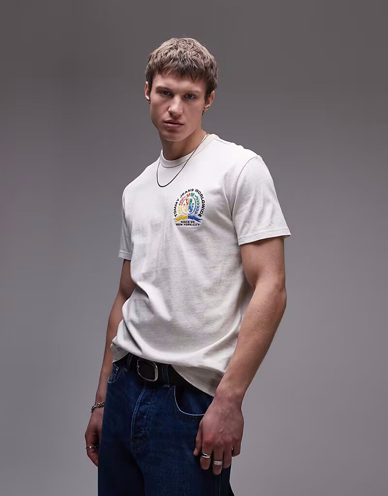 

Футболка Tommy Jeans с красочным логотипом в меланжевом овсяном цвете