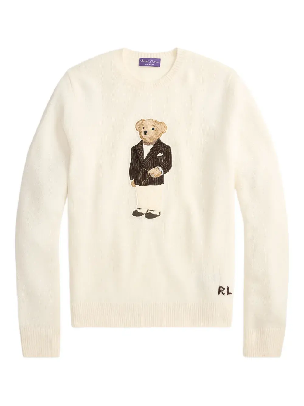 

Свитер с круглым вырезом и фирменным мотивом мишки Ralph Lauren Purple Label, нейтральный