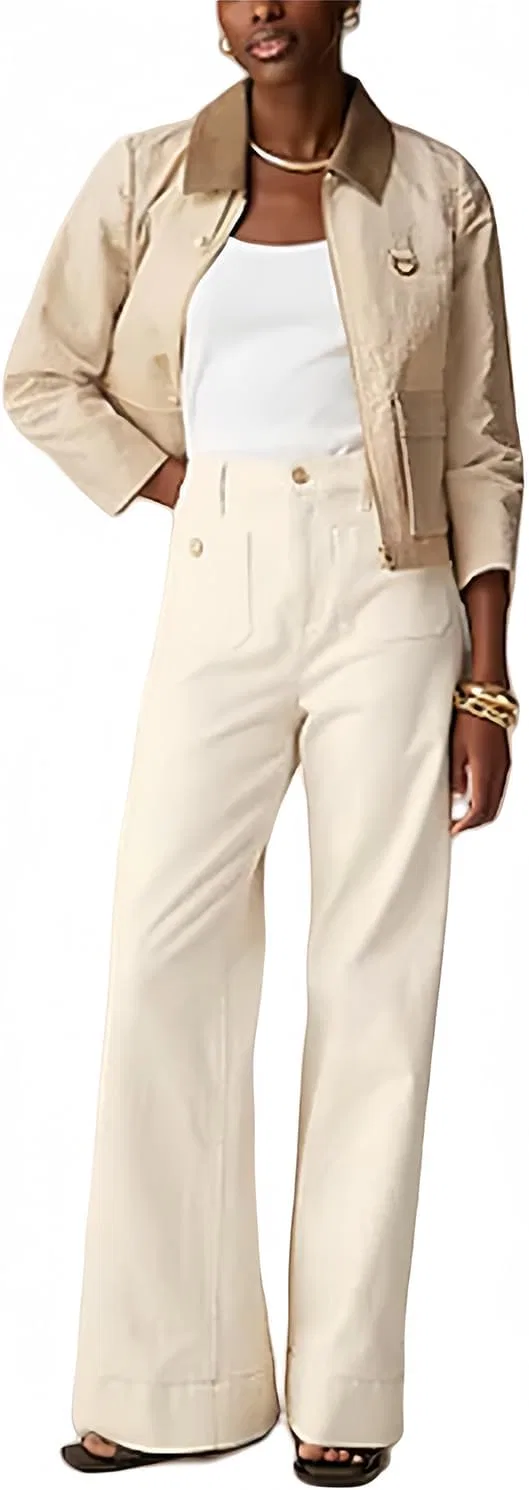 Джинсы прямые с завышенной талией, Beige Tall