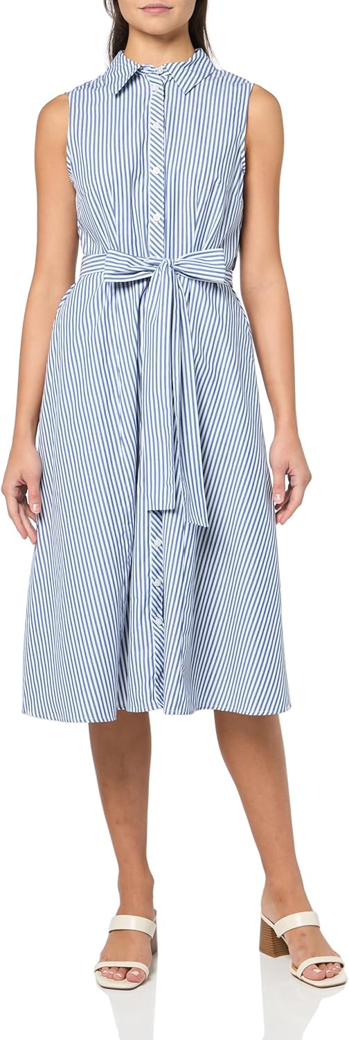 

Женское платье-рубашка миди Tommy Hilfiger без рукавов с воротником, пуговицами спереди и завязкой на талии, Marina Blue/Bright White