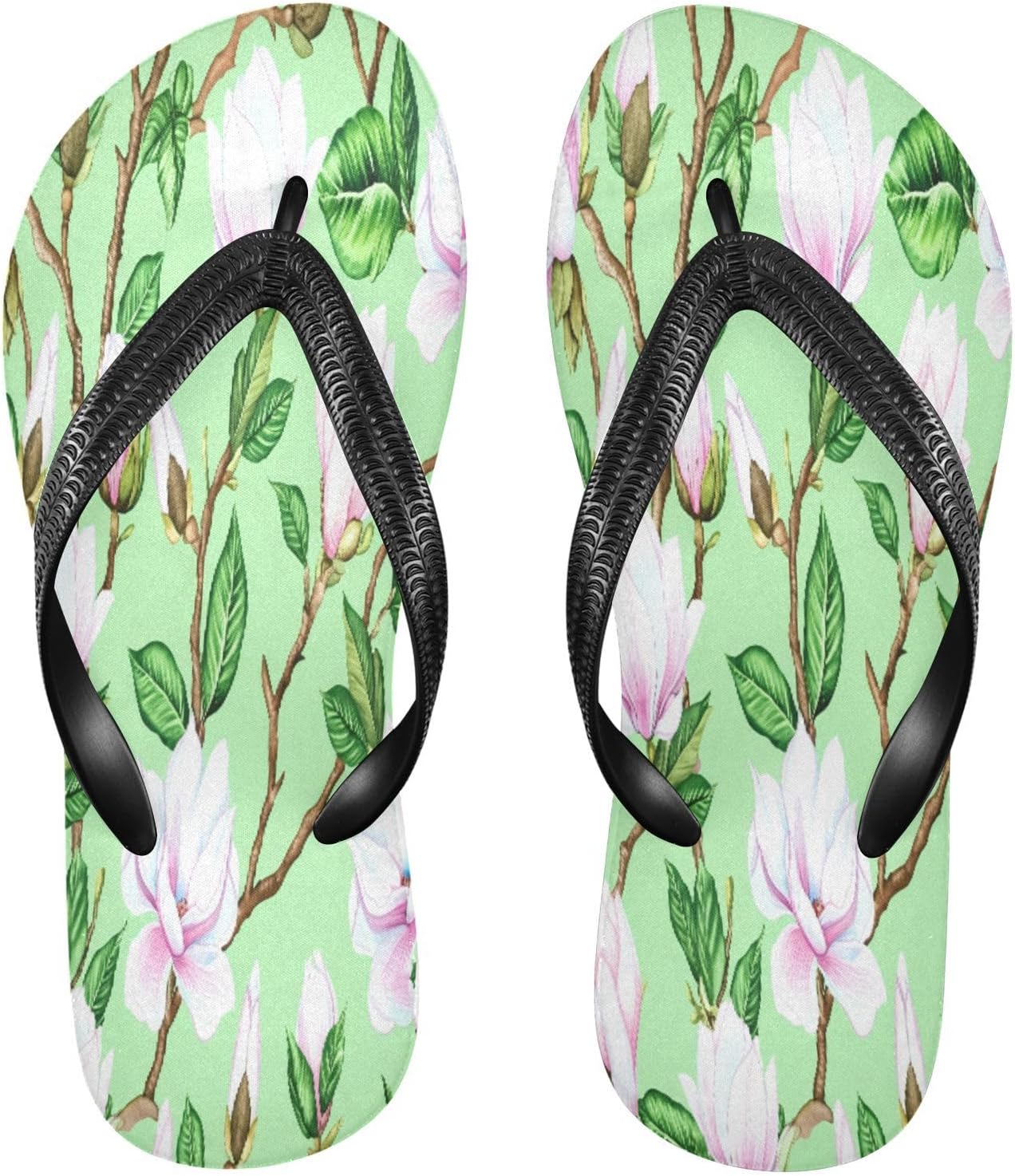 

Вьетнамки с зеленой веткой магнолии, пляжные шлепанцы, резиновые нескользящие летние тапочки для прогулок, для женщин и мужчин Sinestour
