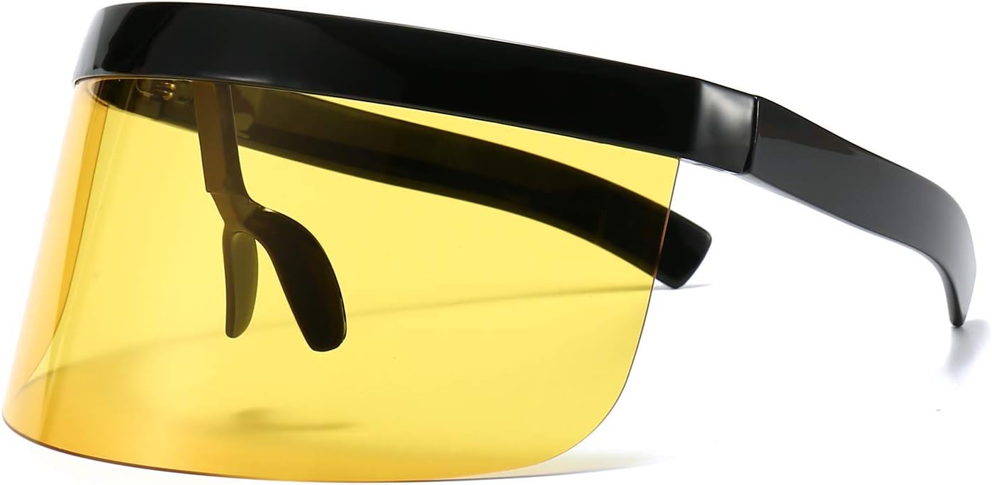 

Футуристические солнцезащитные очки-щит с большим зеркальным козырьком и плоской верхней частью, подходящие для мужчин и женщин, как шляпа от солнца, для защиты от ультрафиолета, Black/Yellow