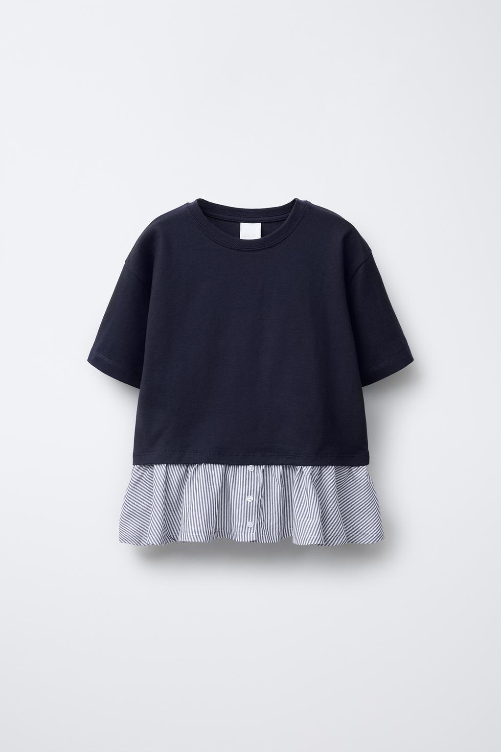 

Футболка с контрастным низом ZARA, темно-синий