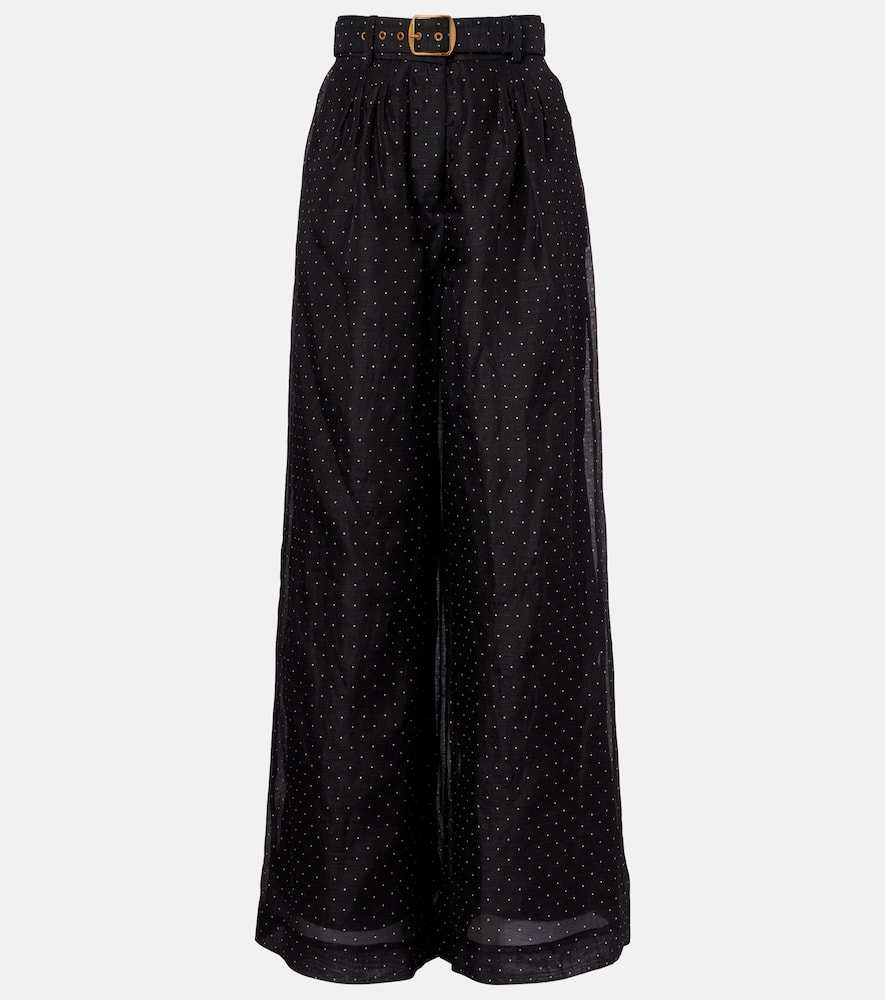 

Широкие брюки из льна и шелка в горошек Zimmermann, Black Dot