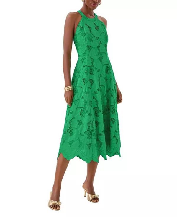 

Платье-Миди Denise с кружевом и завязками на шее Lilly Pulitzer, зеленый