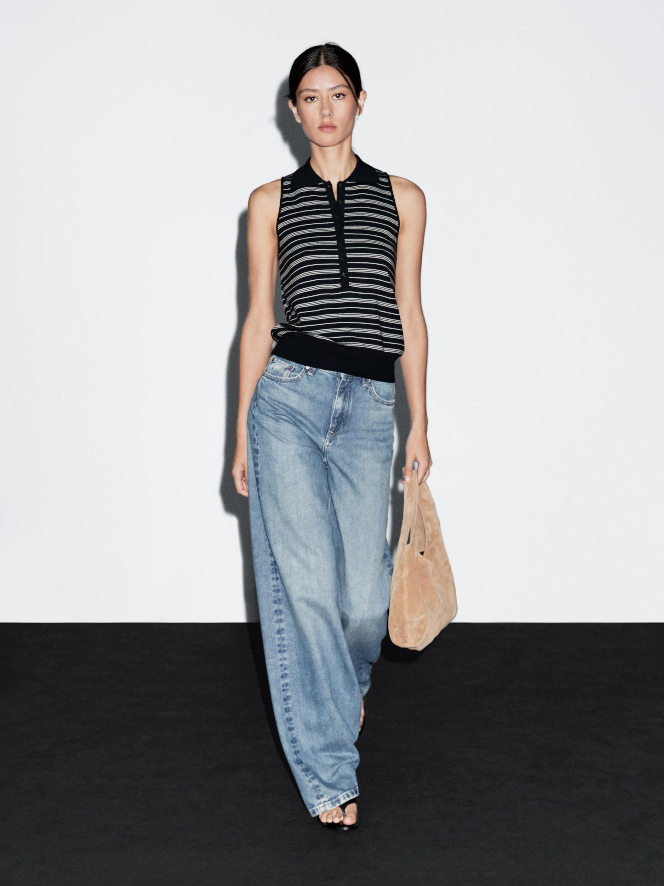 

Рубашка-Поло из 100% хлопка с полосатыми деталями Massimo Dutti, темно-синий