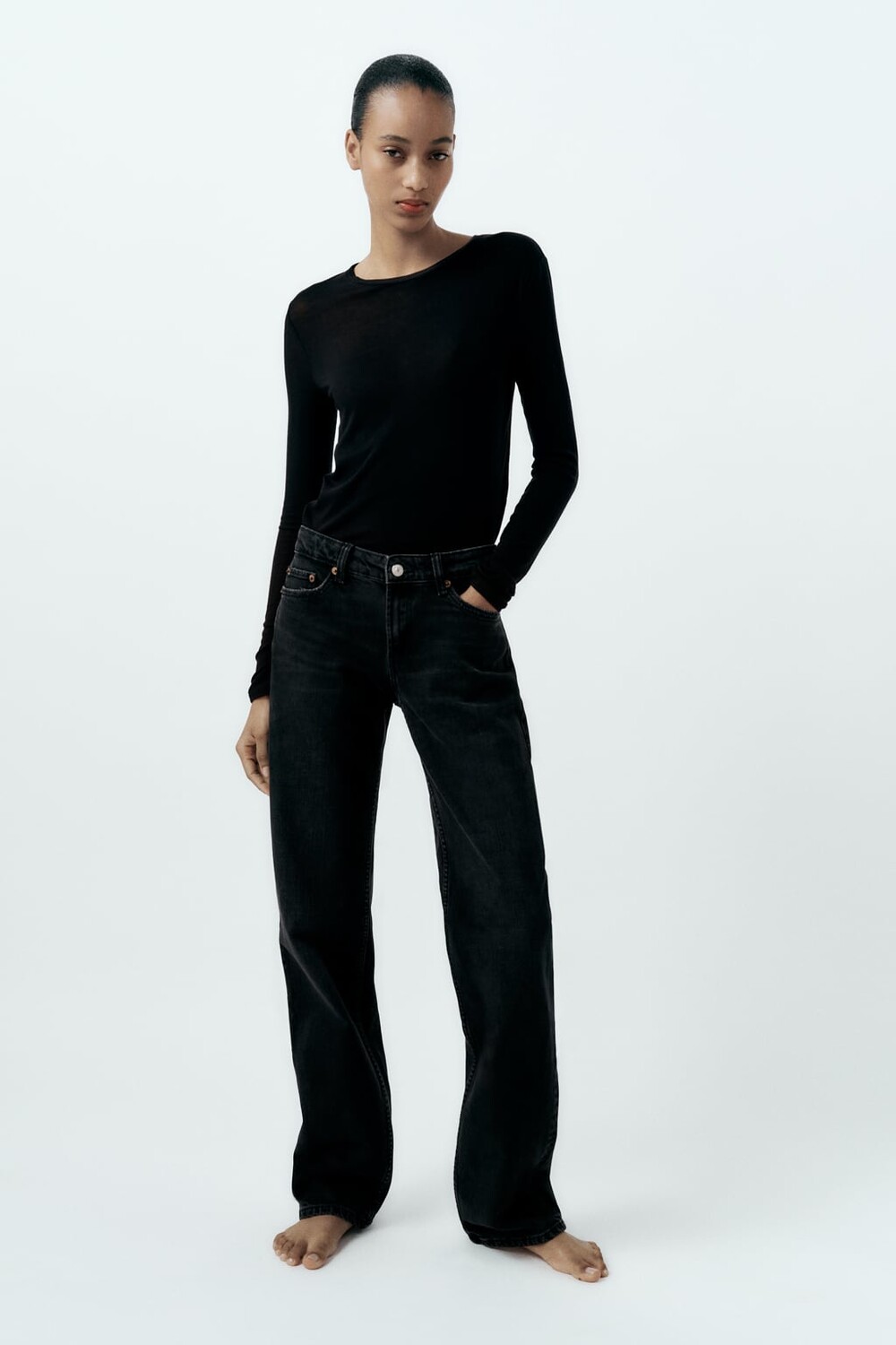 

Прямые джинсы Trf с низкой посадкой ZARA, черный