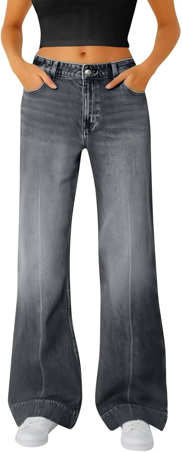 

Женские джинсы wide leg с высокой посадкой и эластичным поясом Likthione