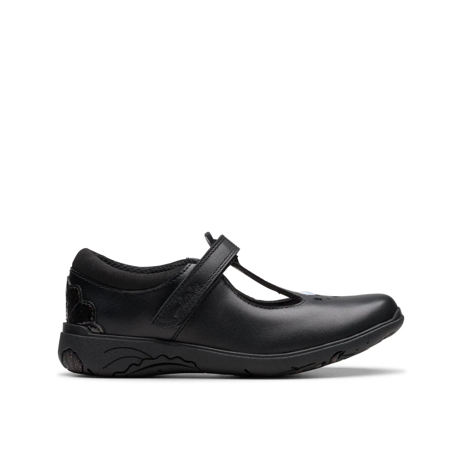 Туфли Clarks Relda Gem для девочек, кожаные, с ремешком на липучке, черные