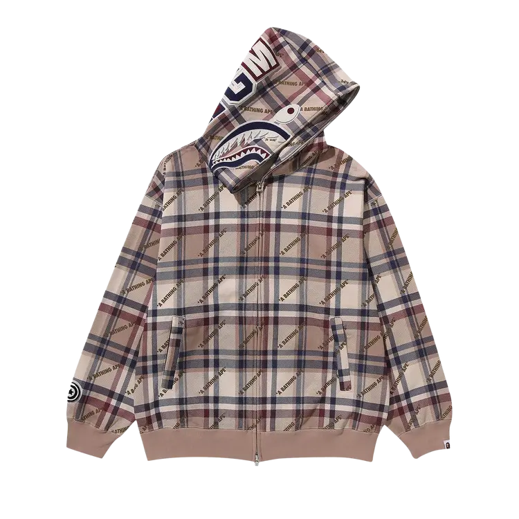 

Худи BAPE Logo Check Pattern Shark Full Zip 'Beige', загар