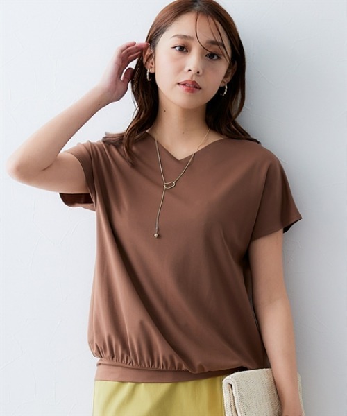 

Топ мерсеризованный с V-образным вырезом и французскими рукавами 7days Life Styling, коричневый