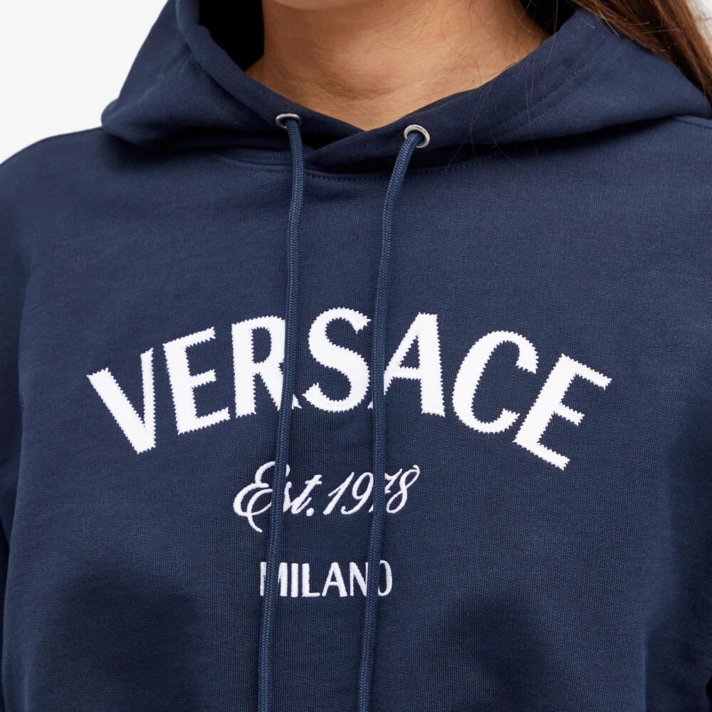 

Versace Укороченное худи с логотипом спереди, синий