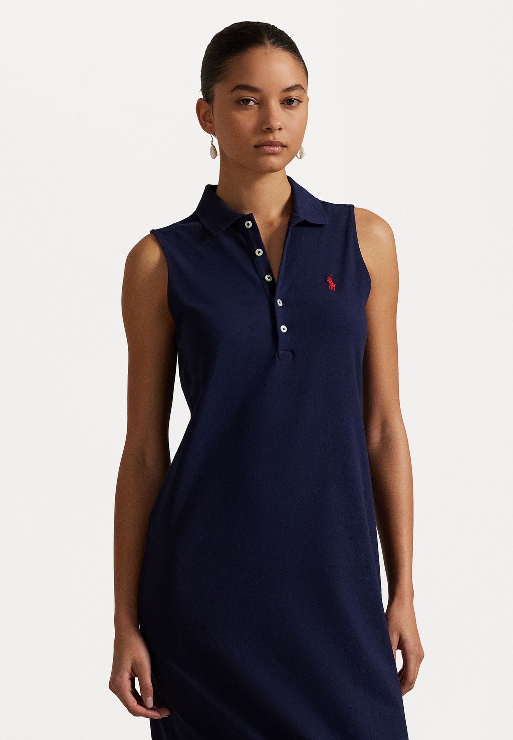 

Повседневное платье Stretch Cotton Sleeveless Polo Dress Polo Ralph Lauren, темно-синий
