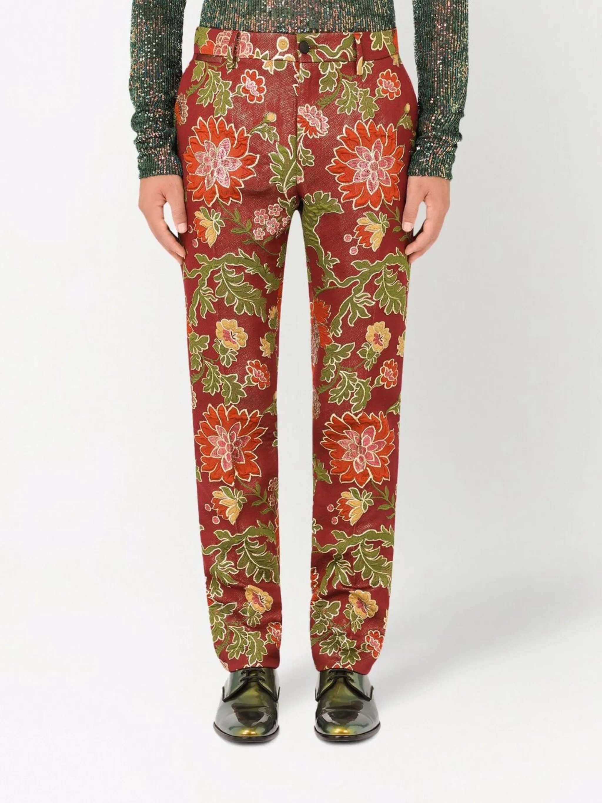 Строгие брюки с жаккардовым узором Dolce & Gabbana, красный — фото 3