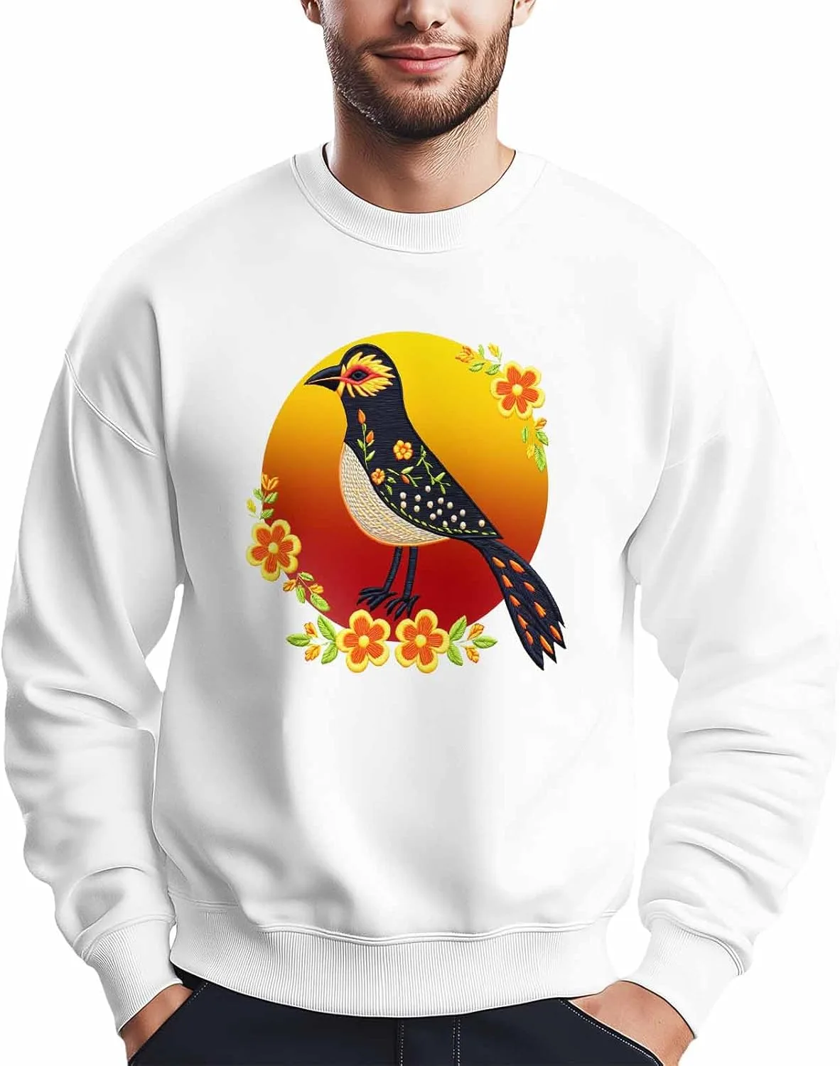 

Мужской свитшот с принтом "Black Bird Sunset Yellow Flowers", Crewneck, Long Sleeve Winvebermior