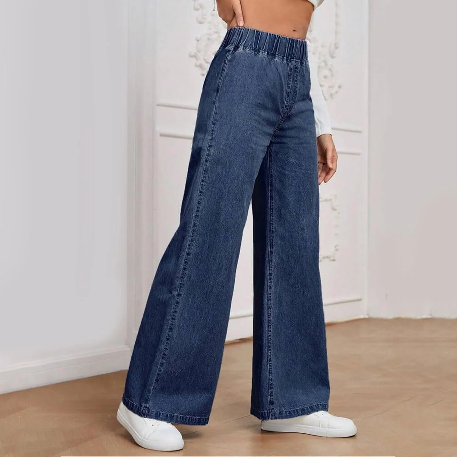 Джинсы для женщин Elastic High Waisted Loose Denim Pants — фото 4