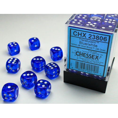 

Аксессуары Chessex Chessex 12mm d6 Set: Translucent - Blue w/White (36)