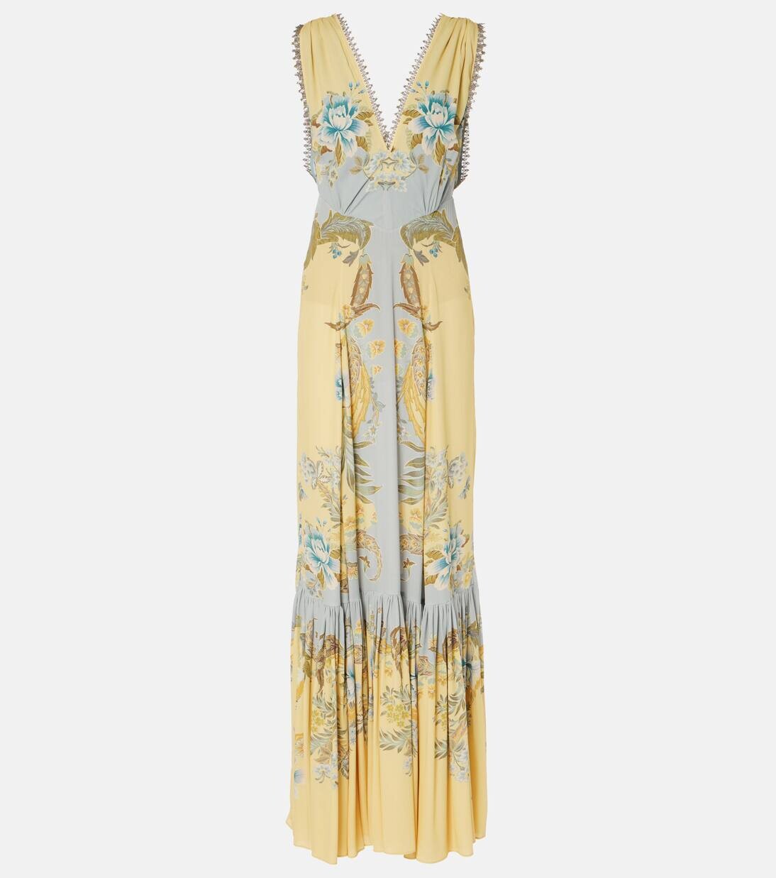 

Платье макси из крепдешина с цветочным принтом Etro, цвет print on yellow base